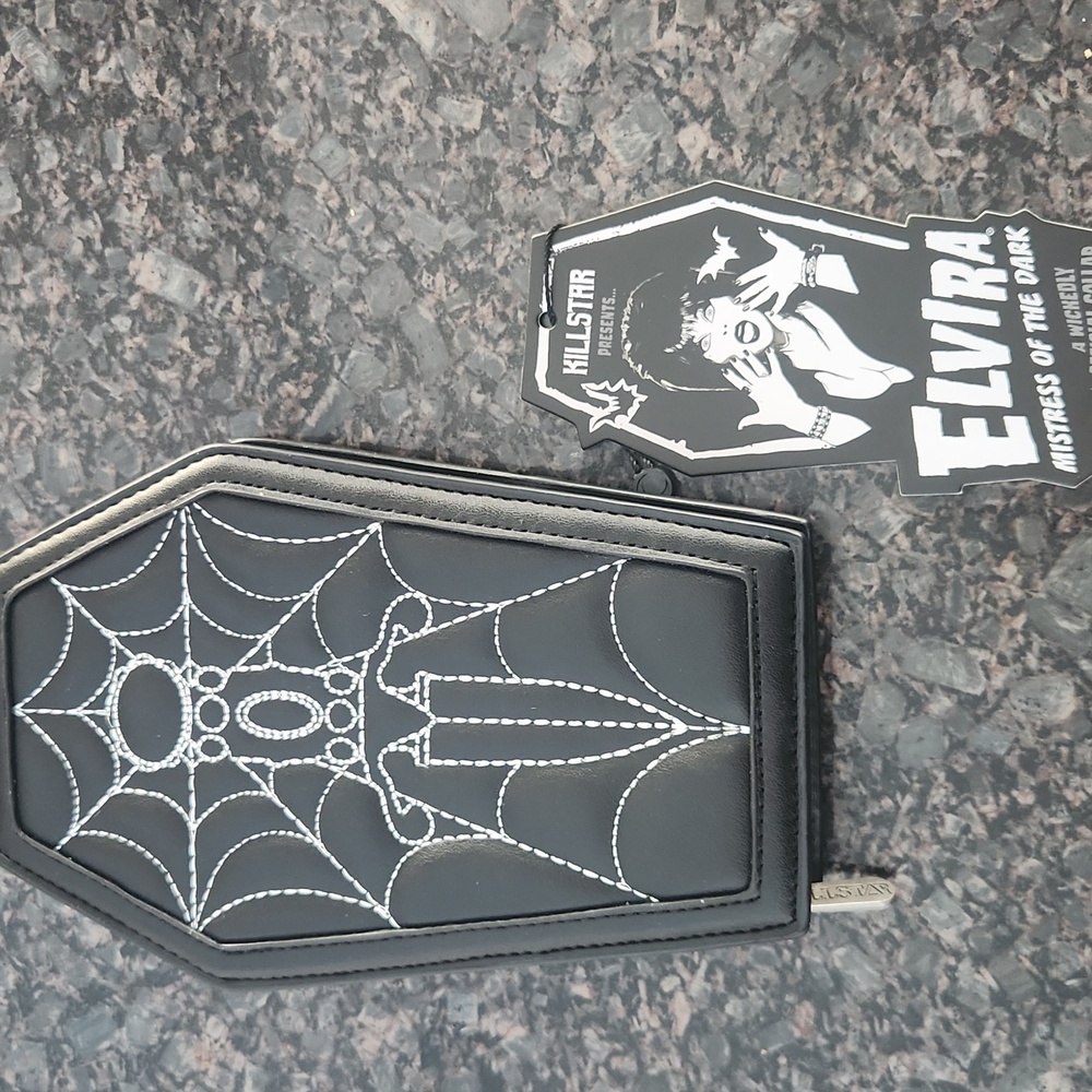 Black Coffin Shaped Wallet Spider Web Dagger Elvira Killstar Goth Horror Punk